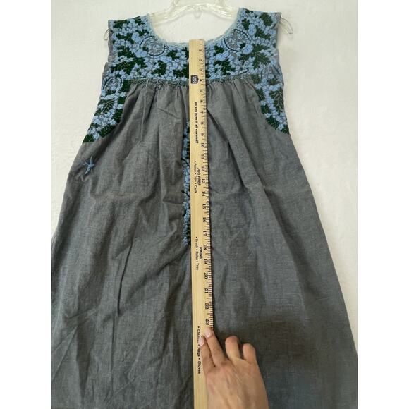 Mi Golondrina Flores Shift Mini Dress Size S Gray Blue Green Embroidery Mexico - Picture 11 of 12
